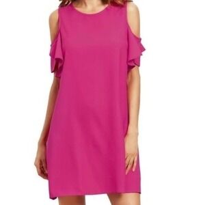Everly for Francesca's Hot Pink Cold Shoulder Ruffle Shift Dress S Barbiecore